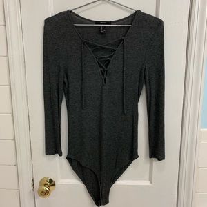 Grey ribbed bodysuit